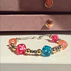 Colorful Dice/ Sterling Bead Bracelet - Pink, Orange, Blue